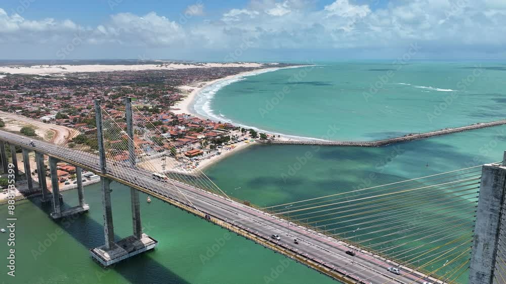 Suspension Bridge At Natal Rio Grande Do Norte Brazil. Traffic Is Moving Across A Modern Cable-Stayed Bridge. Industry Landscape Crowded Amazing. Crowded. Natal Rio Grande do Norte. Suspension Bridge At Natal Rio Grande Do Norte Brazil. Traffic Is Moving Across A Modern Cable-Stayed Bridge. Industry Landscape Crowded Amazing. Crowded. Natal Rio Grande do Norte.