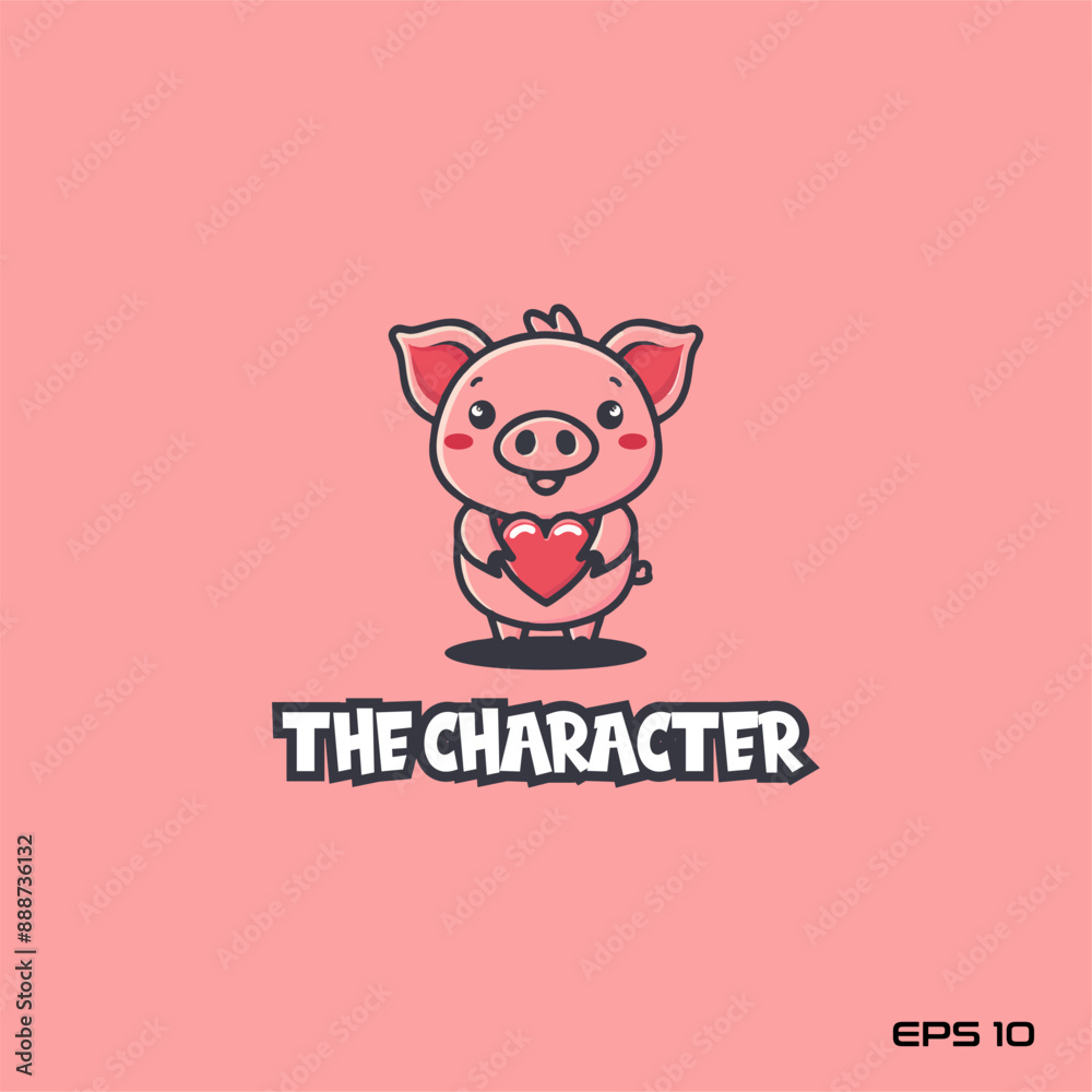 pig holding heart, character, vector, illustration, eps 10, mascot, logo pig holding heart, character, vector, illustration, eps 10, mascot, logo