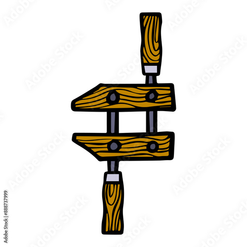 wooden clamp icon hand drawn color vector illustration