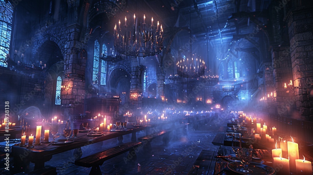 34. Halloween Day: Cursed medieval banquet hall, floating candles, ghostly feast 34. Halloween Day: Cursed medieval banquet hall, floating candles, ghostly feast