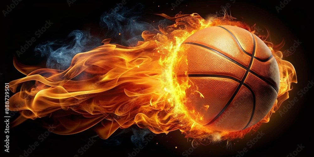 Obraz premium Basketball on Fire, Digital Art, Sports, Flame, Ball, Basketball, Sport, Passion