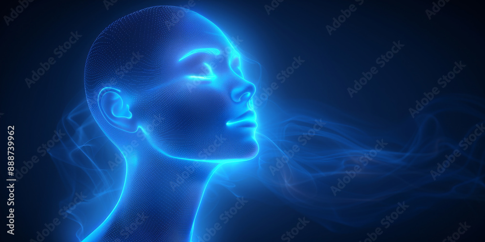 Creative polygonal head outline with brn on blue background. Artificial intelligence, innovation and machine learning concept. 3D Rendering. Creative polygonal head outline with brn on blue background. Artificial intelligence, innovation and machine learning concept. 3D Rendering.