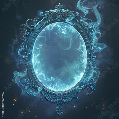 50. Halloween magic mirror logo, swirling mist, ornate frame