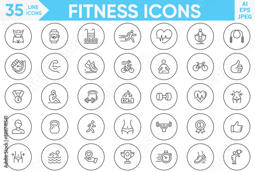 Fitness, gym, training line icons in, fitness line icons vector illustrator set