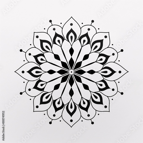 A symmetrical black line mandala, white background