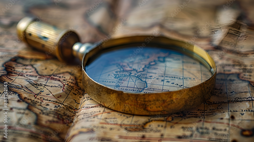 a magnifying glass sitting on top of a map a magnifying glass sitting on top of a map