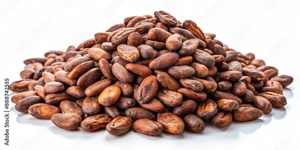 Heap of Cocoa Beans on White Background, cocoa bean, cacao, chocolate, bean , cocoa nibs Heap of Cocoa Beans on White Background, cocoa bean, cacao, chocolate, bean , cocoa nibs