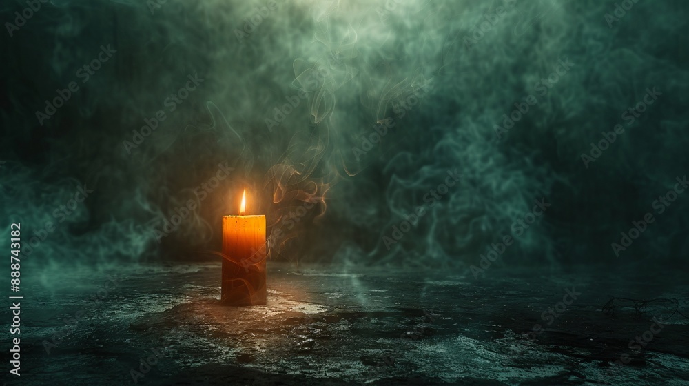 Fototapeta premium 40. Halloween Day: Minimalist phantom summoning circle, single candle, bare ritual space