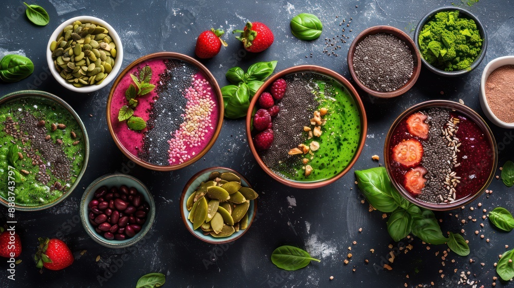 Vibrant Superfood Smoothie Bowls - Studio Lit Health Food Trend, Generative Ai