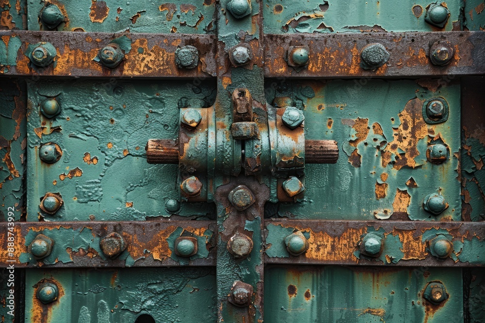 Rusty green industrial metal texture with rivets and bolts detail of corroded tank surface Rusty green industrial metal texture with rivets and bolts detail of corroded tank surface