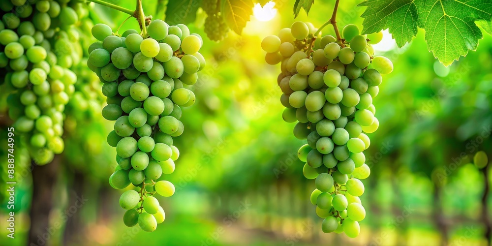 Sunlit Green Grapes Hanging on Vine, Grapes, Vineyard, Fruit, Nature Sunlit Green Grapes Hanging on Vine, Grapes, Vineyard, Fruit, Nature