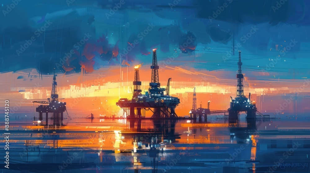 Oil Rigs at Sunset Oil Rigs at Sunset