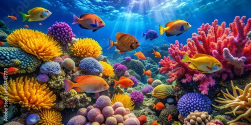 Vibrant Reefscape with Fish and Corals, Underwater Photography, Tropical Fish, Coral Reef, Marine Life,  underwater, photography, coral, fish