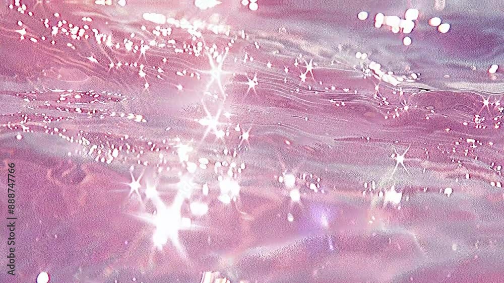 Abstract background. Beach water is pink. Light pink and orange pastel aesthetic water texture with sunlight reflection. Pink clear water. Pink water bubbles on the surface ripples. Pink liquid water