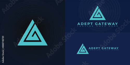 Abstract initial triangle letter AG or GA logo in blue color isolated on multiple background colors. The logo is suitable for online recruitment agency logo design inspiration templates.