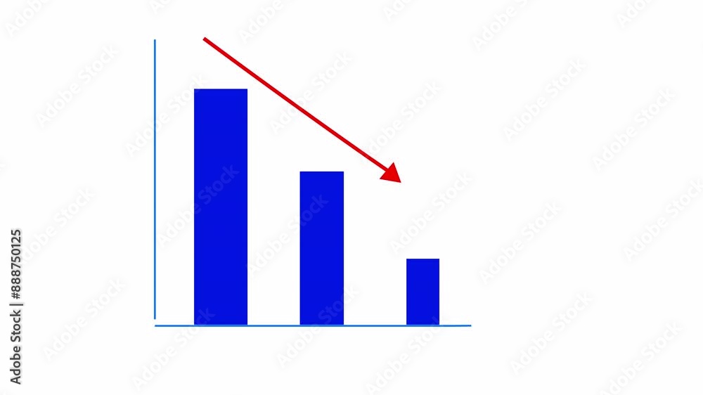 infographics chart business graph with down arrow, concept of business loss animation on white background. infographics chart business graph with down arrow, concept of business loss animation on white background.