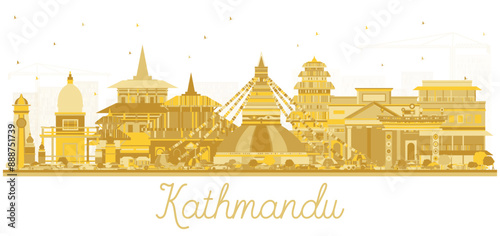 Kathmandu Nepal city skyline with golden buildings isolated on white. Business travel and tourism concept with historic architecture. Kathmandu cityscape with landmarks.