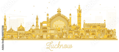 Lucknow India city skyline with golden buildings isolated on white. Business travel and tourism concept with historic architecture. Lucknow cityscape with landmarks.