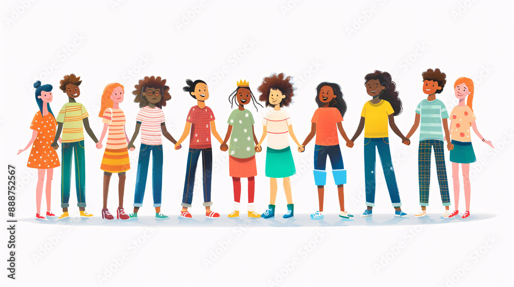 3. A diverse group of students holding hands in a circle, illustrated in a classroom setting, emphasizing unity and collaboration, with a white background 3. A diverse group of students holding hands in a circle, illustrated in a classroom setting, emphasizing unity and collaboration, with a white background