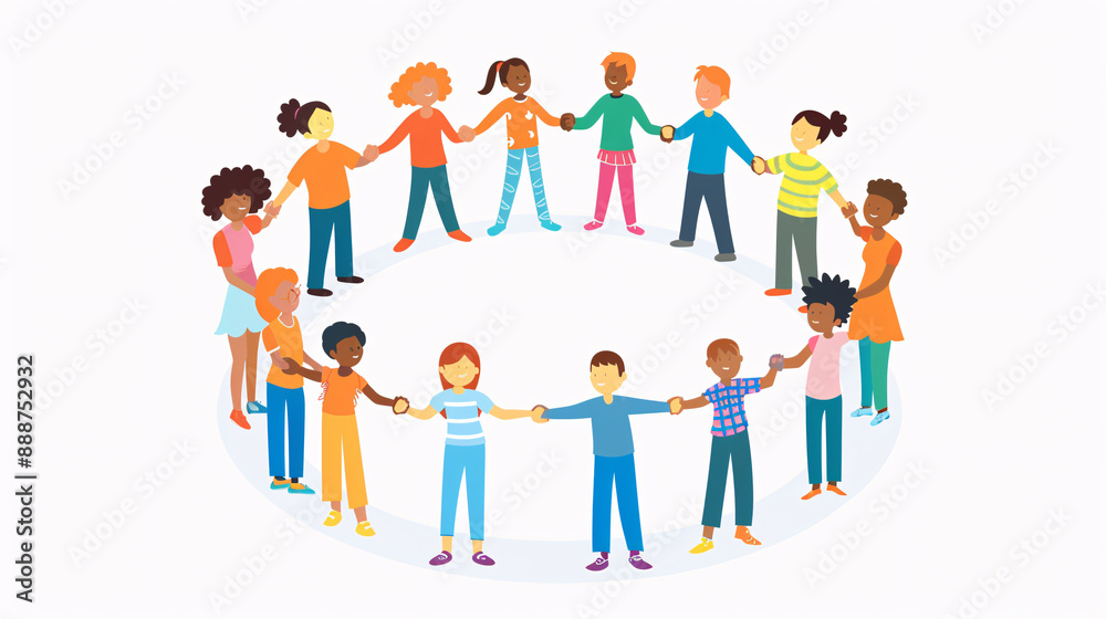 7. A diverse group of students holding hands in a circle, illustrated to symbolize unity and collaboration in a classroom, with a clean white background 7. A diverse group of students holding hands in a circle, illustrated to symbolize unity and collaboration in a classroom, with a clean white background