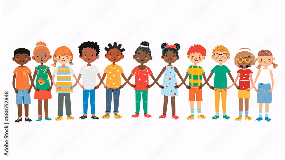 7. A diverse group of students holding hands in a circle, illustrated to symbolize unity and collaboration in a classroom, with a clean white background 7. A diverse group of students holding hands in a circle, illustrated to symbolize unity and collaboration in a classroom, with a clean white background