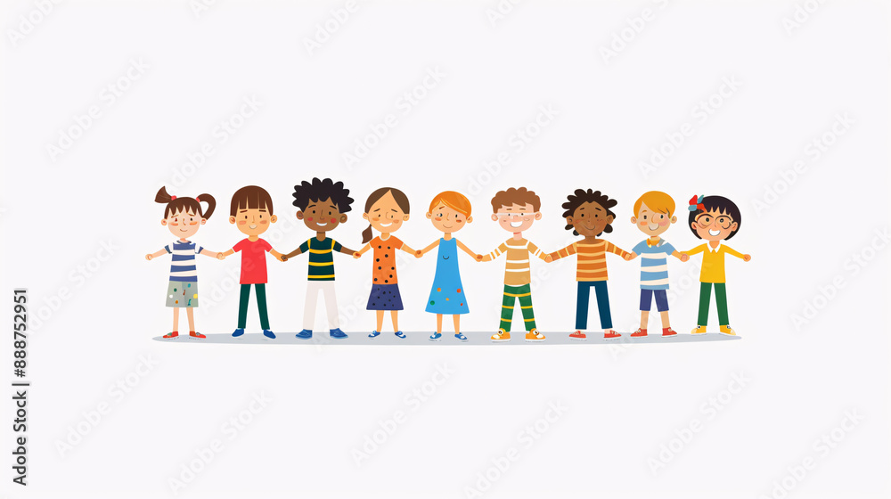 8. An inclusive classroom illustration showing a diverse group of students holding hands in a circle, set against a white background 8. An inclusive classroom illustration showing a diverse group of students holding hands in a circle, set against a white background