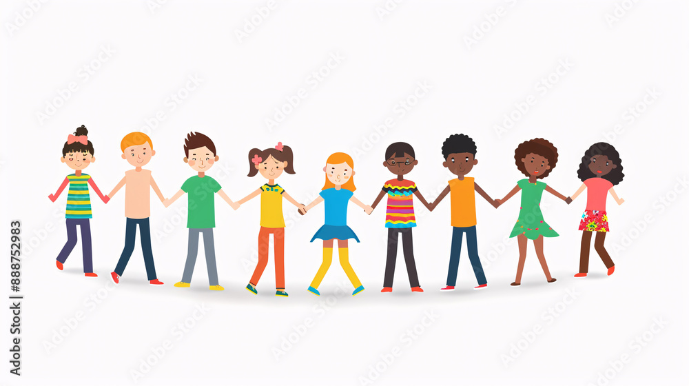 9. Students from different cultural backgrounds forming a circle and holding hands, depicted in an illustration that emphasizes unity and cooperation in a classroom, on a white background 9. Students from different cultural backgrounds forming a circle and holding hands, depicted in an illustration that emphasizes unity and cooperation in a classroom, on a white background