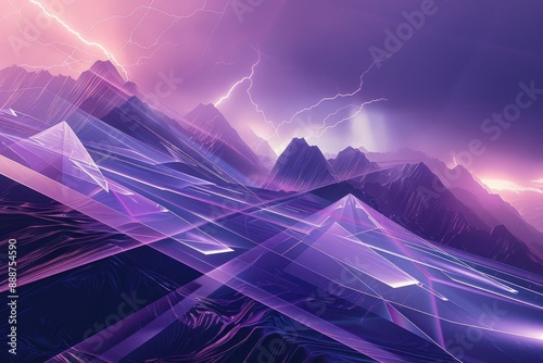 Mysterious landscape with jagged mountain peaks under stormy skies