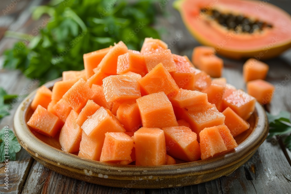 Prepare minced papaya for salad Prepare minced papaya for salad
