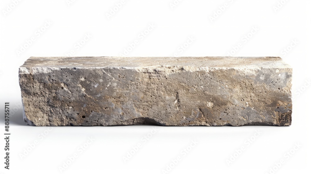 Hyper-Realistic Image of Titanium Travertine Brick Against Solid White Background, Ideal for Modern Architectural Designs and Interior Decor Projects