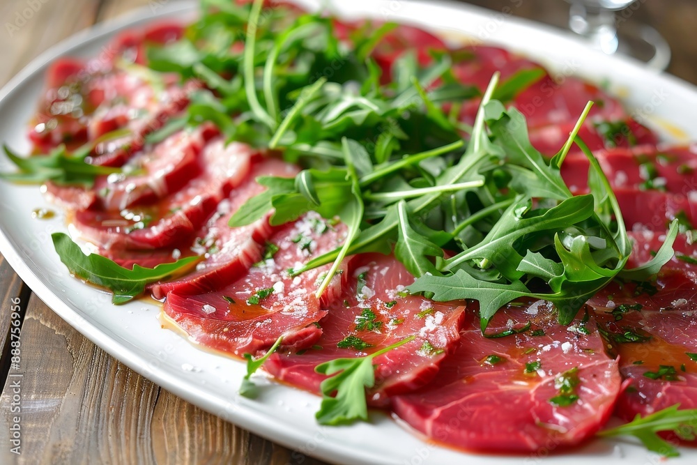 Raw beef with arugula and dressing Raw beef with arugula and dressing