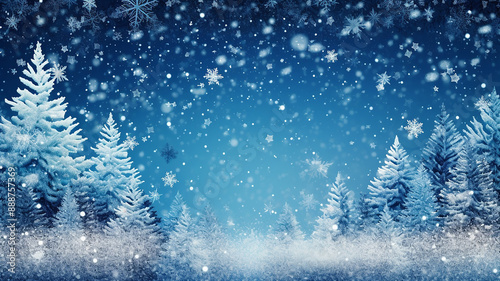 Christmas blue background with snow, Generative AI.