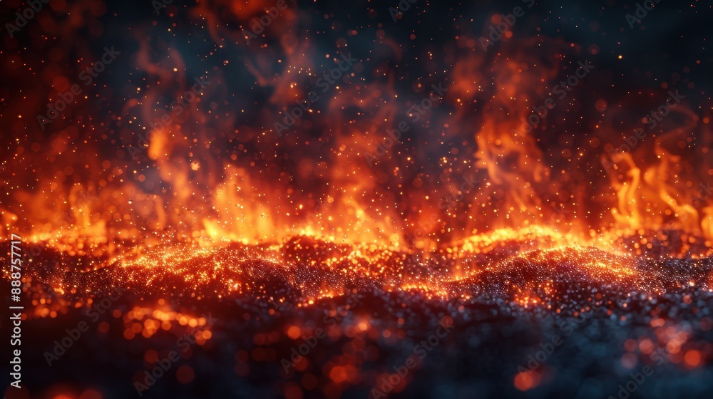 Ash and ember particles glowing against a dark background, creating a dramatic, fiery scene in high resolution Ash and ember particles glowing against a dark background, creating a dramatic, fiery scene in high resolution