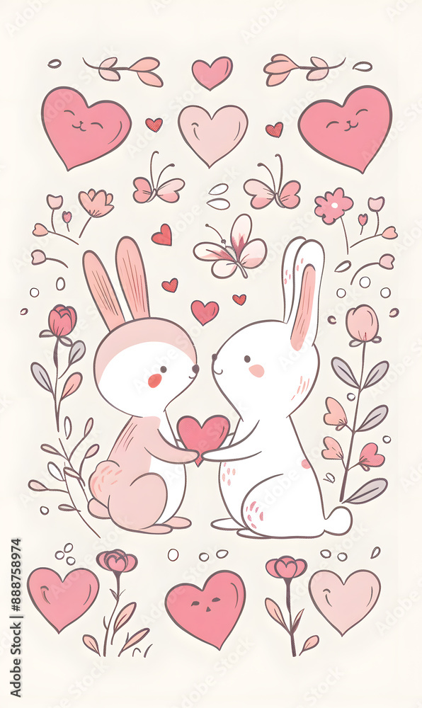 Valentine's Day cartoon cards. Generative AI Illustration Valentine's Day cartoon cards. Generative AI Illustration