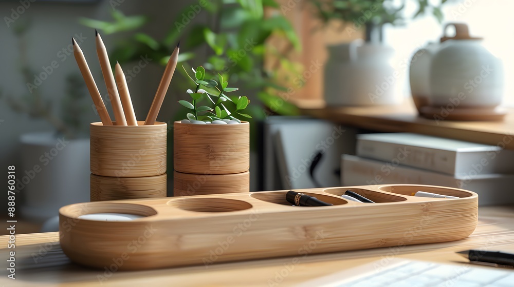Desk Organizer: A desk organizer with no label on a clean workspace.
Desk Organizer: A desk organizer with no label on a clean workspace.