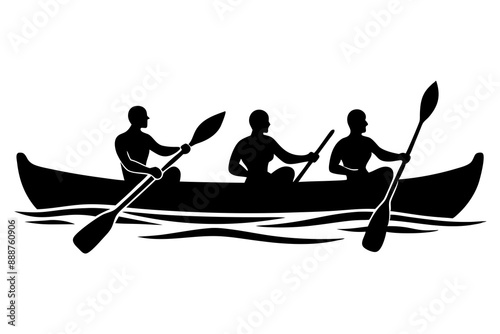 kayak Printable Vector Illustration. Kayaking silhouettes vector. People swimming in canoe.