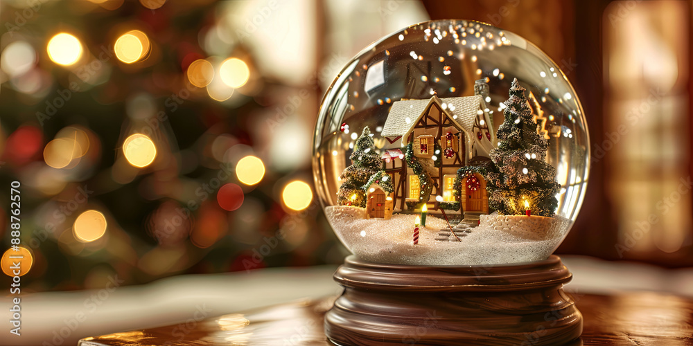 Christmas snow globe with house inside, decorated for Christmas, generative AI Christmas snow globe with house inside, decorated for Christmas, generative AI