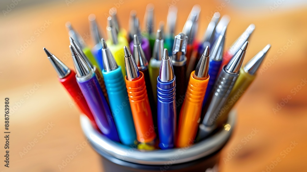 Pen Set: A set of pens with no label in a pen holder.
Pen Set: A set of pens with no label in a pen holder.