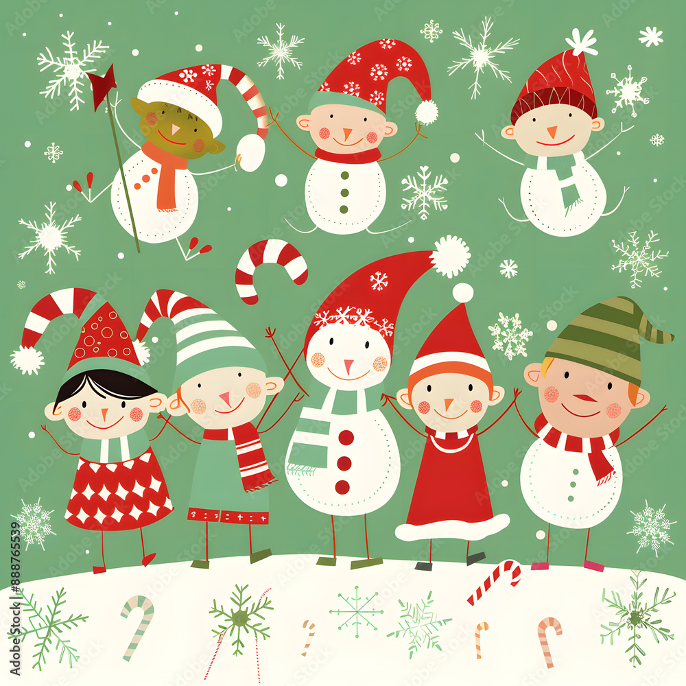 2D illustrated New Year card in a cute graphic style 2D illustrated New Year card in a cute graphic style