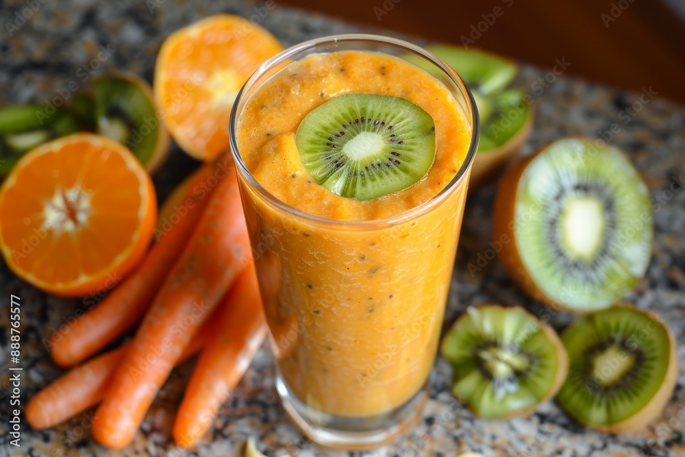 Fototapeta premium Smoothie with orange banana kiwi and carrot