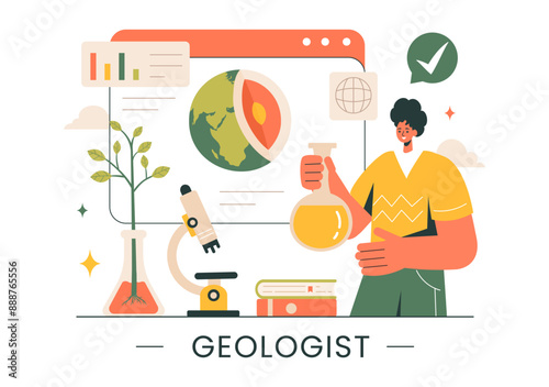 Geologist Vector Illustration with Soil Analysis and Features of the Earth for Science, Research or Expedition in Flat Cartoon Hand Drawn Background