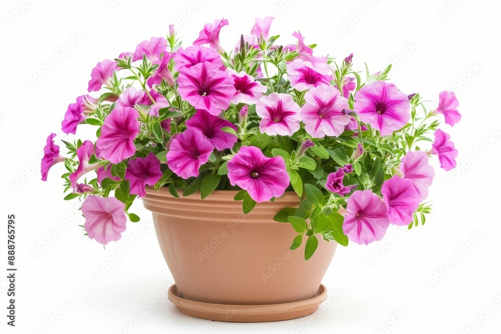 Solitary petunia pot on white backdrop