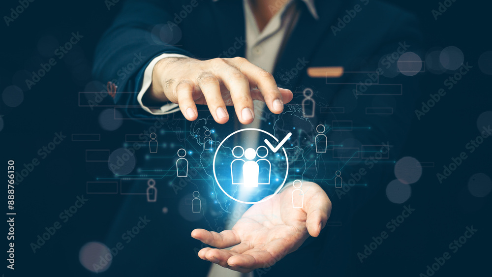 Fototapeta premium Know your customer (KYC) concept. Finding the target audience of a business, thinking about marketing to find customers, customer service, social media. digital marketing online.