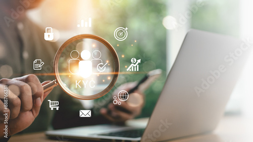 Fototapeta Naklejka Na Ścianę i Meble -  Know your customer (KYC) concept. Finding the target audience of a business, thinking about marketing to find customers, customer service, social media. digital marketing online.