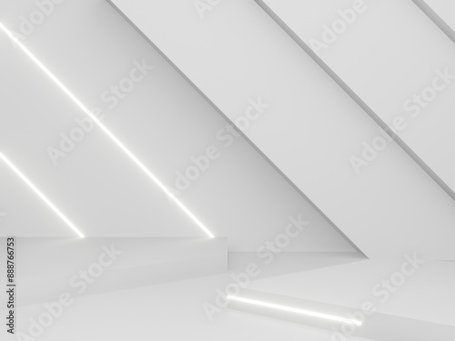 Wallpaper Mural 3D White Sci-Fi background. White room with neon lights. Torontodigital.ca