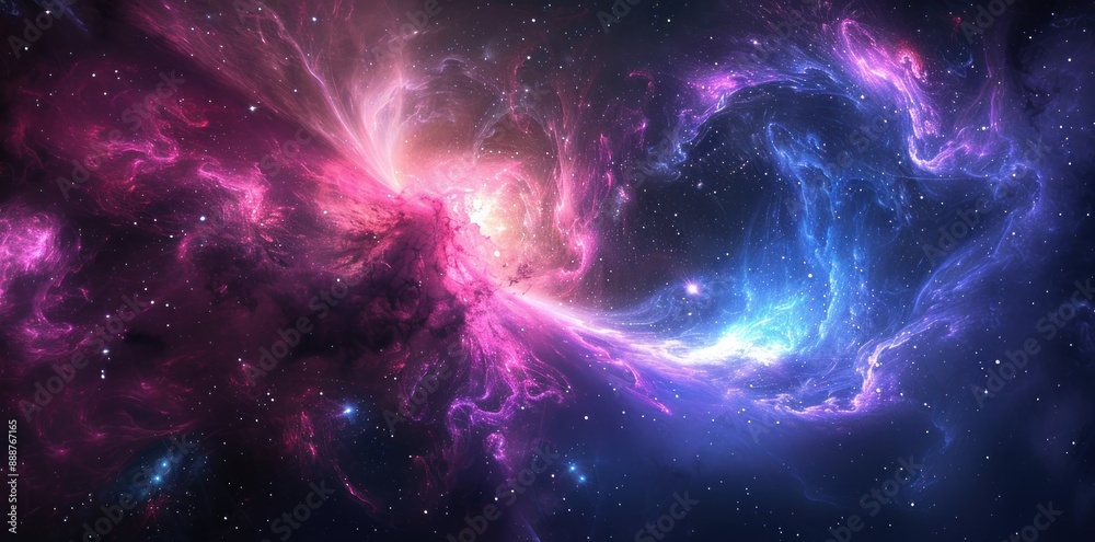 Cosmic Encounter: A Dance of Pink and Blue Nebulae Cosmic Encounter: A Dance of Pink and Blue Nebulae