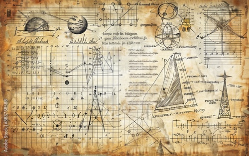engraved hand drawn in old sketch and vintage style. scientific formulas and calculations in physics and mathematics, chemistry and biology or astronomy on whiteboard. Education and Science.