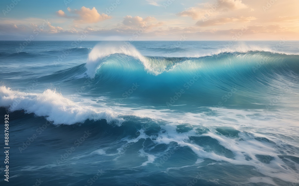 Beach scene with a sunset and waves Beach scene with a sunset and waves
