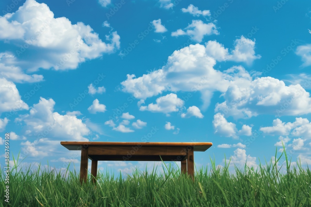 Table and grass under a sunny sky Table and grass under a sunny sky