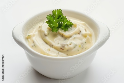 Tartar sauce in a bowl close up on white background